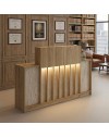 Bancone Reception Davis 150 cm Rovere e Travertino con LED e Listelli Verticali