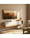 Porta TV Volare Rovere con Anta a Ribalta e Dettaglio Effetto Marmo Bianco