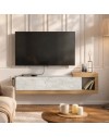 Porta TV Volare Rovere con Anta a Ribalta e Dettaglio Effetto Marmo Bianco