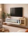 Porta TV Volare Rovere con Anta a Ribalta e Dettaglio Effetto Marmo Bianco