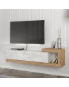 Porta TV Volare Rovere con Anta a Ribalta e Dettaglio Effetto Marmo Bianco