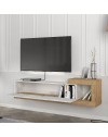 Porta TV Volare Rovere con Anta a Ribalta e Dettaglio Effetto Marmo Bianco