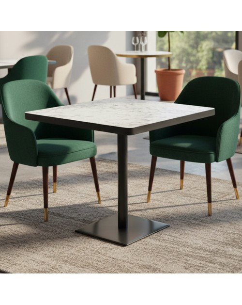 Tavolo quadrato 80x80 base nera e piano effetto marmo bianco Key