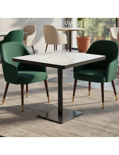 Tavolo Quadrato 80x80 Base Nera e Piano Effetto Marmo Bianco Key