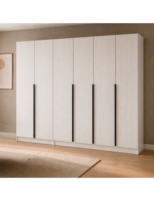 Armadio Kale 6 ante battenti effetto cannettato bianco 270x52x210H – Eleganza e capienza