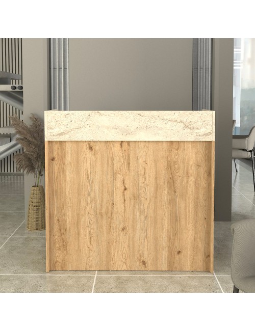 Bancone Reception Wilko 110 cm Rovere con Dettaglio Travertino e LED – Design Moderno
