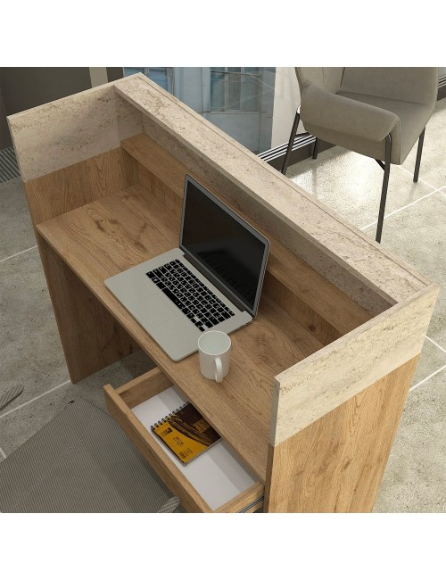 Bancone Reception Wilko 110 cm Rovere con Dettaglio Travertino e LED – Design Moderno