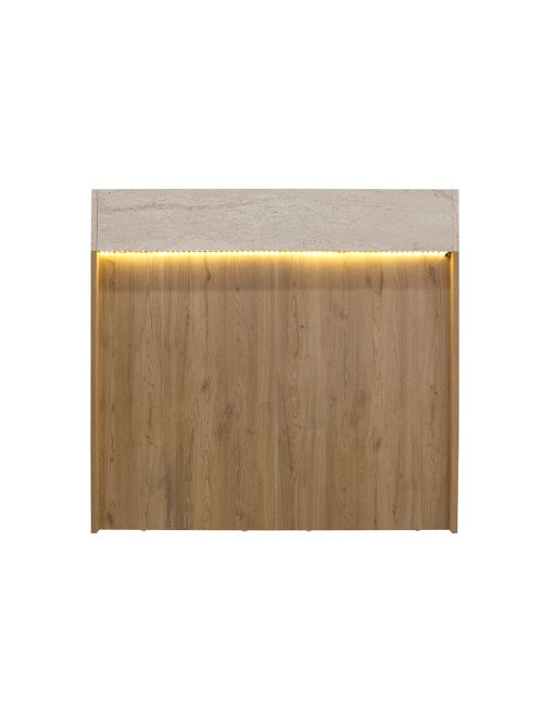 Bancone Reception Wilko 110 cm Rovere con Dettaglio Travertino e LED – Design Moderno