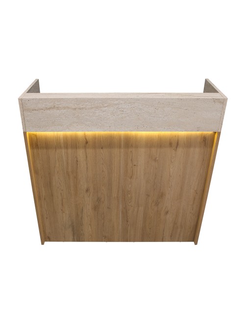Bancone Reception Wilko 110 cm Rovere con Dettaglio Travertino e LED – Design Moderno