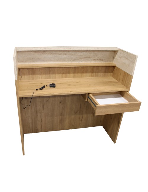 Bancone Reception Wilko 110 cm Rovere con Dettaglio Travertino e LED – Design Moderno