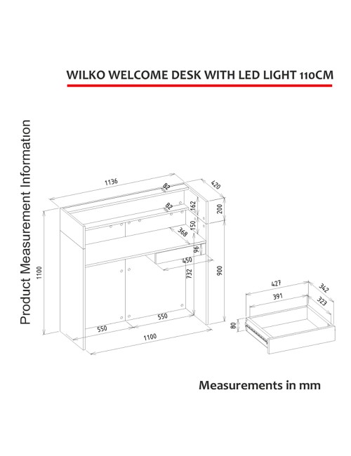 Bancone Reception Wilko 110 cm Rovere con Dettaglio Travertino e LED – Design Moderno