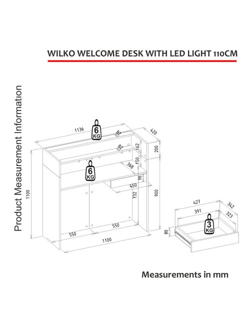 Bancone Reception Wilko 110 cm Rovere con Dettaglio Travertino e LED – Design Moderno