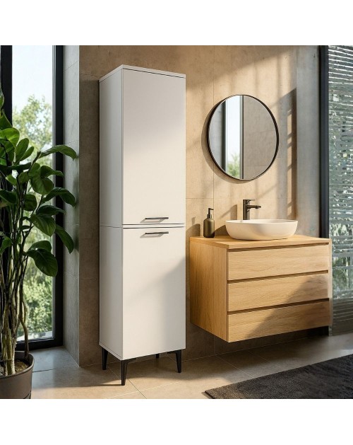 Mobile Multiuso Singa Bianco con Cesto Porta Biancheria e Ripiani – 180 cm