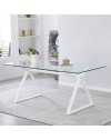 Tavolo da Pranzo Skylar 150×90 cm in Vetro Temperato con Gambe a Cavalletto bianco