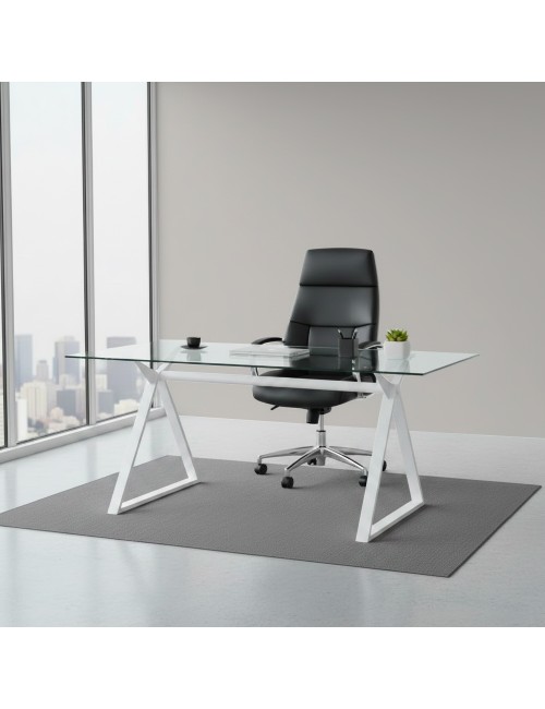 Tavolo da Pranzo Skylar 150×90 cm in Vetro Temperato con Gambe a Cavalletto bianco