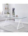 Tavolo da Pranzo Skylar 180×90 cm in Vetro Temperato con Gambe a Cavalletto bianco