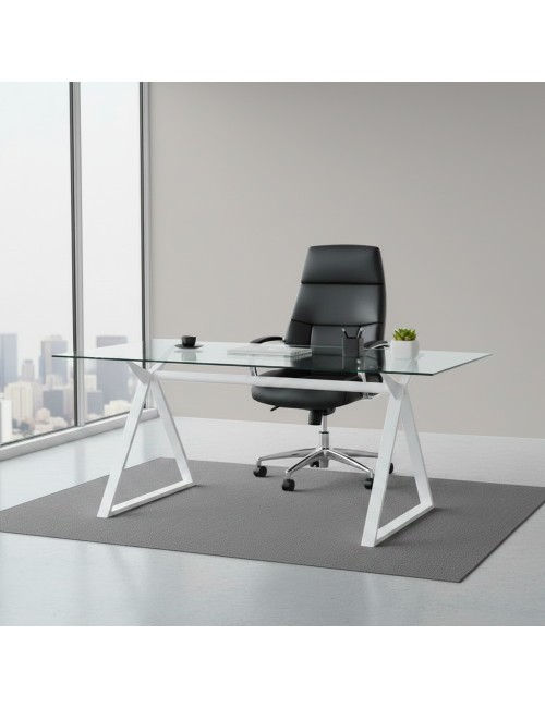 Tavolo da Pranzo Skylar 180×90 cm in Vetro Temperato con Gambe a Cavalletto bianco