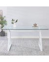 Tavolo da Pranzo Skylar 180×90 cm in Vetro Temperato con Gambe a Cavalletto bianco