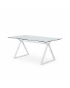 Tavolo da Pranzo Skylar 180×90 cm in Vetro Temperato con Gambe a Cavalletto bianco