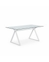 Tavolo da Pranzo Skylar 180×90 cm in Vetro Temperato con Gambe a Cavalletto bianco