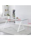 Tavolo da Pranzo Skylar 180×90 cm in Vetro Temperato con Gambe a Cavalletto bianco