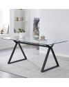 Tavolo da Pranzo Skylar 150×90 cm in Vetro Temperato con Gambe a Cavalletto Nere