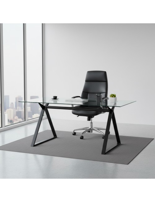Tavolo da Pranzo Skylar 150×90 cm in Vetro Temperato con Gambe a Cavalletto Nere