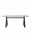 Tavolo da Pranzo Skylar 150×90 cm in Vetro Temperato con Gambe a Cavalletto Nere