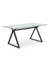 Tavolo da Pranzo Skylar 150×90 cm in Vetro Temperato con Gambe a Cavalletto Nere
