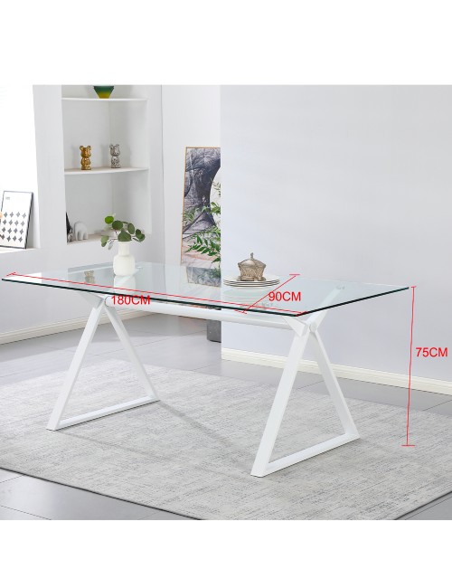 Tavolo da Pranzo Skylar 150×90 cm in Vetro Temperato con Gambe a Cavalletto Nere