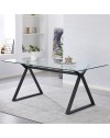 Tavolo da Pranzo Skylar 180×90 cm in Vetro Temperato con Gambe a Cavalletto Nere