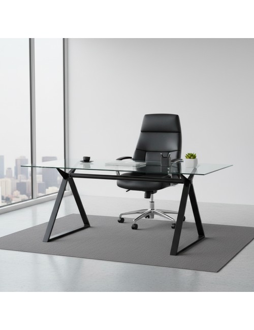 Tavolo da Pranzo Skylar 180×90 cm in Vetro Temperato con Gambe a Cavalletto Nere