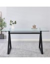 Tavolo da Pranzo Skylar 180×90 cm in Vetro Temperato con Gambe a Cavalletto Nere