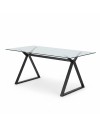 Tavolo da Pranzo Skylar 180×90 cm in Vetro Temperato con Gambe a Cavalletto Nere