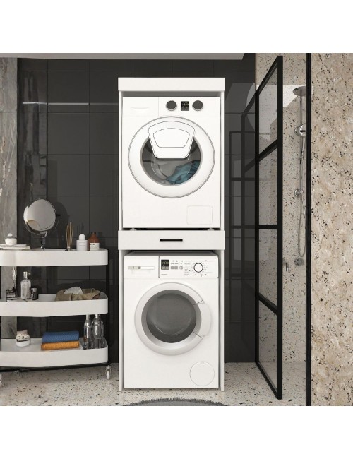 Colonna Bucato Fika Bianca Coprilavatrice e Copriasciugatrice con Cassetto Appoggio