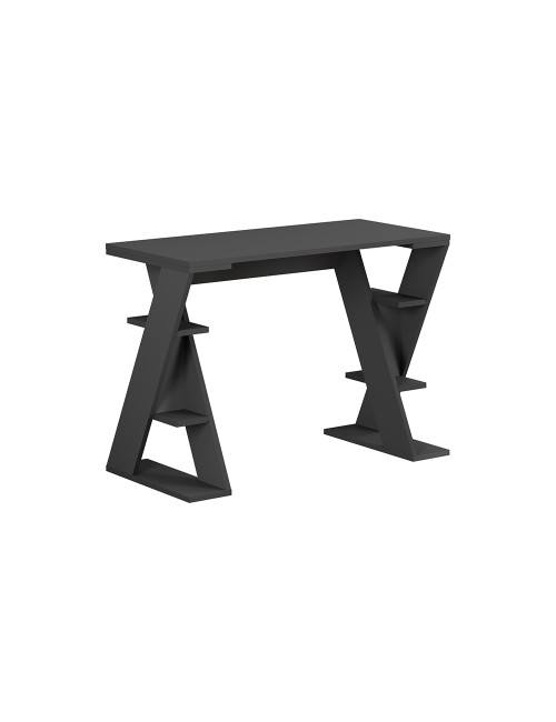 Scrivania Papillon antracite con gambe a X e ripiani integrati 106x50x75