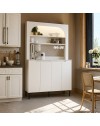 Credenza Cucina Melinta Bianca con 4 Ante, Mensole a Giorno e Angolo Caffè