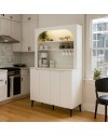 Credenza Cucina Melinta Bianca con 4 Ante, Mensole a Giorno e Angolo Caffè