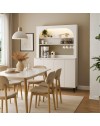 Credenza Cucina Melinta Bianca con 4 Ante, Mensole a Giorno e Angolo Caffè