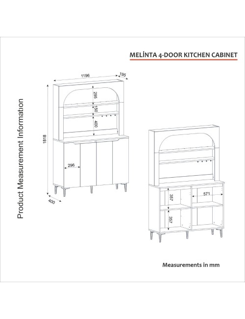Credenza Cucina Melinta Bianca con 4 Ante, Mensole a Giorno e Angolo Caffè