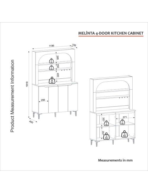 Credenza Cucina Melinta Bianca con 4 Ante, Mensole a Giorno e Angolo Caffè