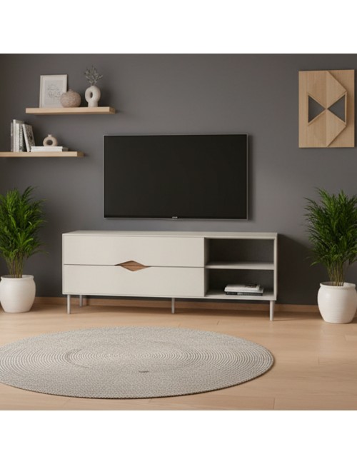 Porta TV Marquise Cashmere con Dettagli Rovere Deep Oud e Vani a Giorno