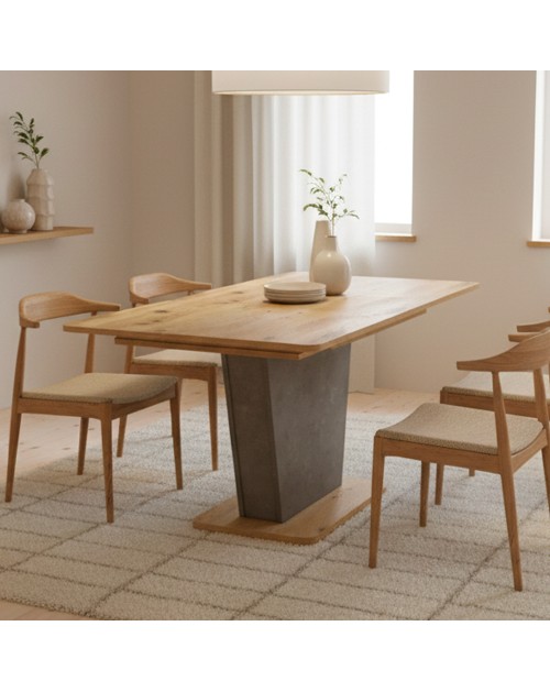 Tavolo allungabile Lali con piano e base rovere e struttura portante finitura cemento 120x75x76H