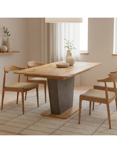 Tavolo allungabile Lali con piano e base rovere e struttura portante finitura cemento 120x75x76H