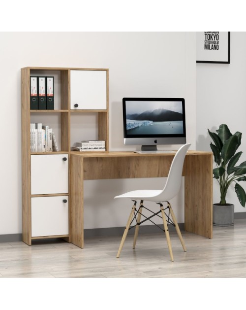 Scrivania con Libreria Halk 156 colore rovere bianco