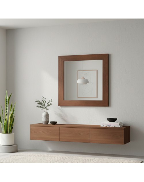 Specchiera Quadrata Plana 90x90 cm con Cornice Larice Tabacco – Design Moderno ed Essenziale