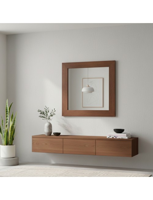 Specchiera Quadrata Plana 90x90 cm con Cornice Larice Tabacco – Design Moderno ed Essenziale
