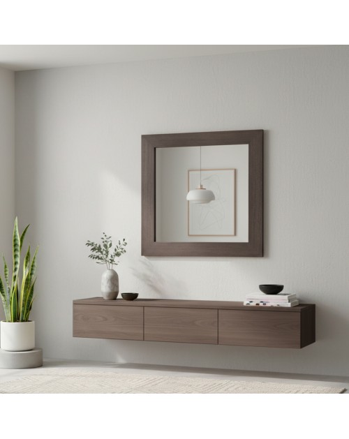 Specchiera Quadrata Plana 90x90 cm con Cornice Larice Grigio – Design Moderno ed Essenziale