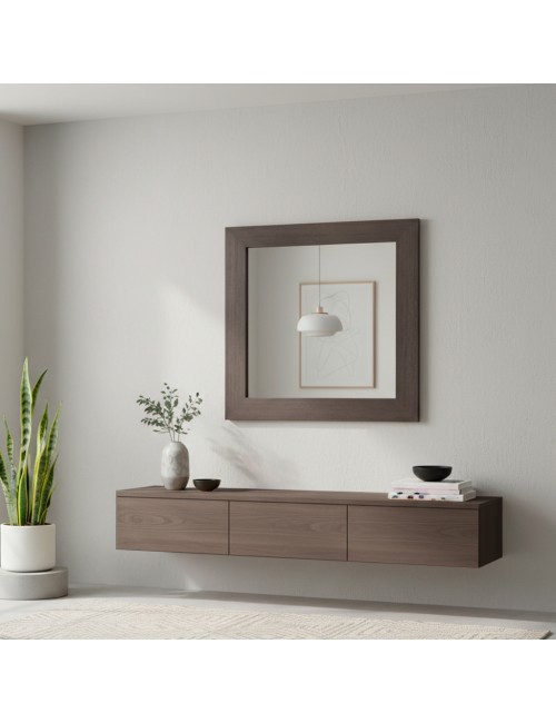 Specchiera Quadrata Plana 90x90 cm con Cornice Larice Grigio – Design Moderno ed Essenziale