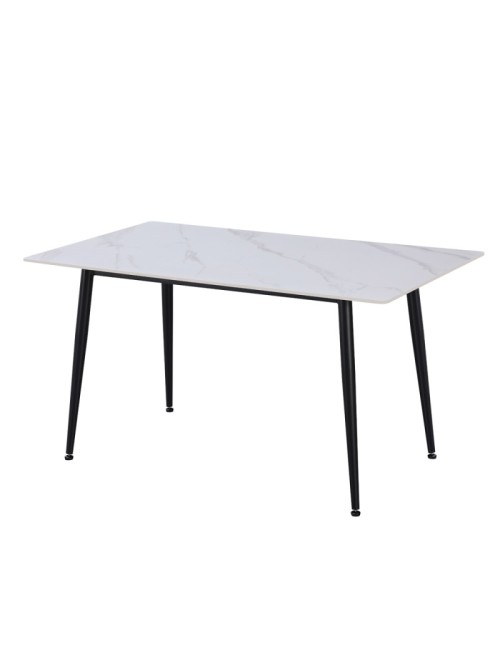 Tavolo da Pranzo Kilo 140×80 cm in Ceramica Effetto Marmo Bianco opaco e Gambe Nere